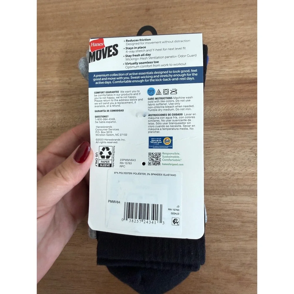 Hanes Premium Moves Mens Mid Crew Socks 3 Pack Blue Grey Black Size 6-12 PMMV84